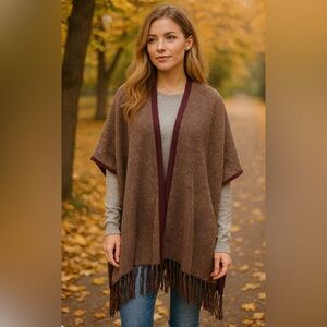 Do Everything In Love knit ruana, Purple and Brown Open Front, fringe bottom 💜🤎